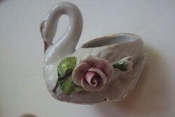 Porcelain swan with plastic rose decoration. (For ring holder)