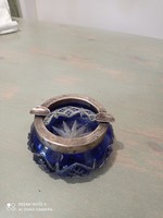 Silver edged cobald blue crystal ashtray