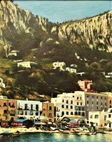 Csóka Béla (1926-2005) Mediterrán táj 1960 c. festménye Eredeti Garanciával!