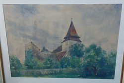 Transylvanian fortress church watercolor