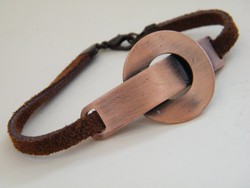 Copper ornate leather strap bracelet