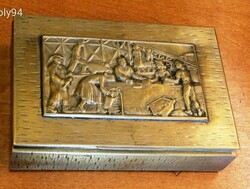 Socreal embossed copper box - wooden box from the 1950s