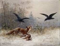 Moritz Müller - A róka nyúlra vadászik - vászon reprint vakrámán