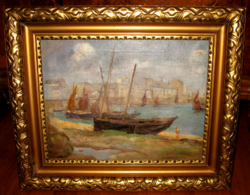 Guaranteed original Gothic painting (1873-1939): port of Brittany