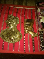 Bronze, female head, large 28cm, and pharaoh statue head in 2 pieces
