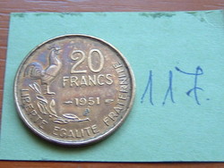 FRANCIA  20 FRANCS FRANK 1951 / B, (Beaumont-le-Roger), KAKAS  117.