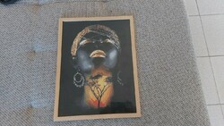 Afrikai témájú szép, dekoratív festmény 32x42 cm kerettel