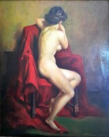 Polczer Lajos (1902 - 1968): Akt vörös drapérián