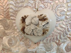 Vertel Andrea hibátlan szív alakú retro iparművészeti figurális kerámia "Szerelmem galambom!"