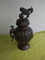19 Antique bronze, oriental vase. Fu dog with a roof.