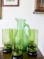 Gyönyörű zöld csavart üveg boros készlet. Hibátlan,hiánytalan