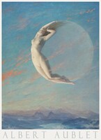 Aubert Aublet Selene, Újhold 1880 olajfestmény művészeti plakátja, női akt telihold égbolt allegória