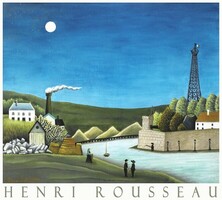 Henri Rousseau landscape along the Seine 1911 naive painting art poster, riverside skyline fortress
