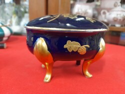 Alt Német,Germany Ilmenau Henneberg 1930-1941 Lábas Kobaltkék,Aranyozott Porcelán Doboz,Bonbonier.