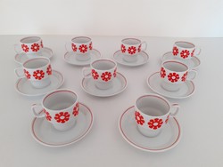 Retro Hollóházi porcelán régi kávés csésze piros virágos vintage mokkás