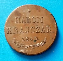 Szabadságharc 3 Krajcár 1849 NB Nagybánya