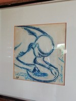 Joseph Kádár, Kadar, Kádár József grafika, "játszó fiú " címmel, szignózott alkotás