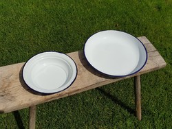 Vintage Old Enamel Blue and White Lampart Bonyhád Enamel Plate and Tray
