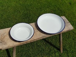 Vintage old enamel blue white lampart with enamel plate and bowl tray