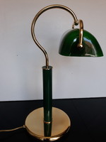 Gyönyörű elegáns olasz Art deco stílusú réz banklámpa zöld üveg burával