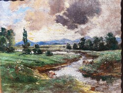 Gustav Adolf Obendorf (1865-1949) creek landscape with cows