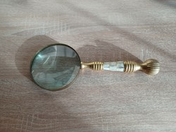 1, -Ft old large solid brass magnifier with pearl inlay