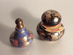 Vintage greek porcelain perfume bottle and jar with opium cream