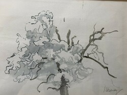 István Bosznay: deciduous tree watercolor