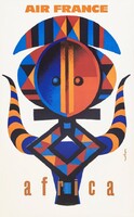 Retro travel advertising africa geometric tribal motif shield kaffer buffalo vintage poster reprint