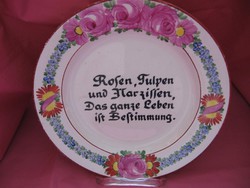 Antique rosy hand painted aphorism inscription on plate ges. Ges.