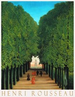 Henri Rousseau The St Cloud park promenade 1908 naive painting art poster, shady avenue walkers