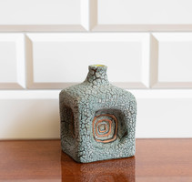 Retro kerámia kocka palack váza – rücskös kék mázzal