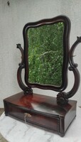 Antique 1800's table mirror with drawer lock, flickering. Dressing table, toiletries