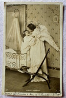 Antik francia üdvözlő fotó képeslap "Őrangyal"  kislánnyal