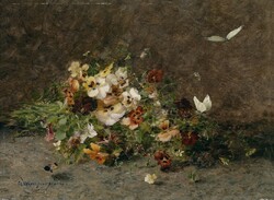 Olga florian - pansies and butterflies - reprinted canvas reprint