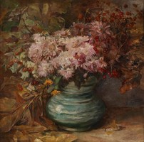 Olga florian - bouquet of chrysanthemums and marigold - reprint canvas reprint