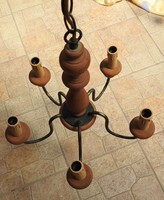 Old wooden - iron 5-branched chandelier