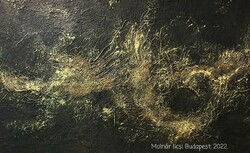 Molnár Ilcsi  "  Aranyköd   " - akril / vegyes technika absztrakt festmény