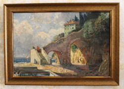 Ignatius of Ujváry (1860-1927): waterfront with sailboat
