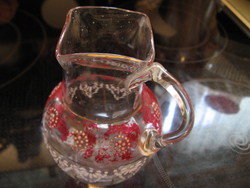 Antique torn enamel painted huta baptismal pitcher