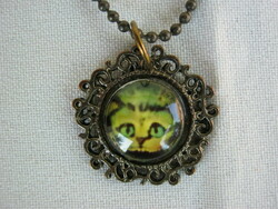 Vintage jewelry necklace with kitten pendant