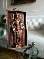 Szanta Barbara, Szent Borbála keresztény kerámia plakett,cserép, kézzel festett, vallási