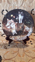Macskás porcelán dísztányér, cicás falitányér 8 (L2291)