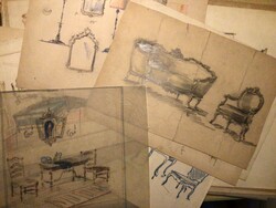 Antique furniture and interior design drawings.