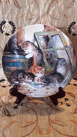 Macskás porcelán dísztányér, cicás falitányér 6 (L2289)