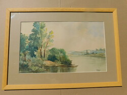Nándor Tóth: Danube landscape, watercolor