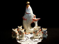 Régi Orosz porcelán halas, hal formájú pálinkás készlet