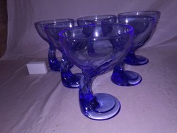 Hat darab Bormioli Rocco Italy kék színú üveg talpas pohár együtt  - desszertes, fagyis,..