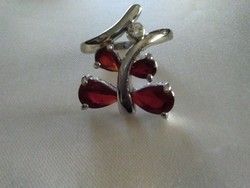 Silver plated ring with red stones