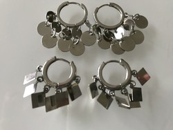 Fashionable stainless steel earrings with round and square pendants